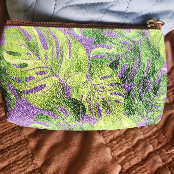 Dooney & Bourke Leaf Print Cosmetic Pouch - Purple and Green - Picture 2 of 4